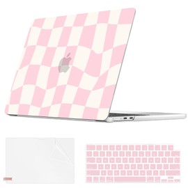 QJUZO Compatible with MacBook Air 13 inch Case 2025 2024 2023 2022 M4 M3 M2 A3240 A3113 A2681, Laptop Hard Shell Cover with Screen Protector + Keyboard Cover for MacBook Air 13.6" - Pink White Plaid