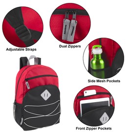 Adventure Trails 24 Pack Bulk Backpacks Wholesale for Homeless Men, Women, Donation | 17 Inch Dual Compartment Bungee Backpacks with Pockets (Dark Colors Pack)