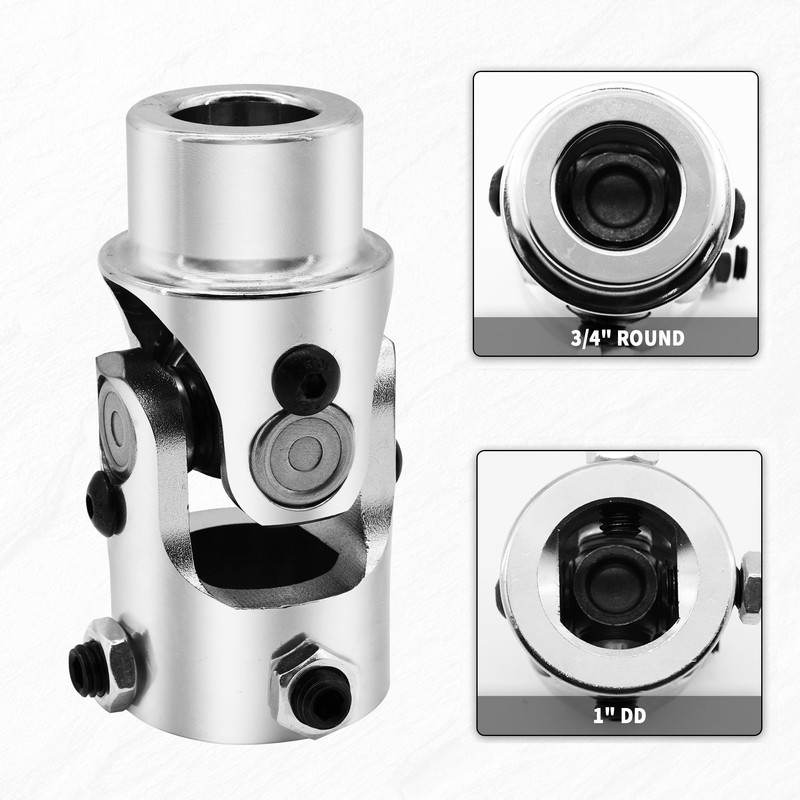 GLOCRORET 3/4” Round X 1" DD Steering Universal Joint Chrome,