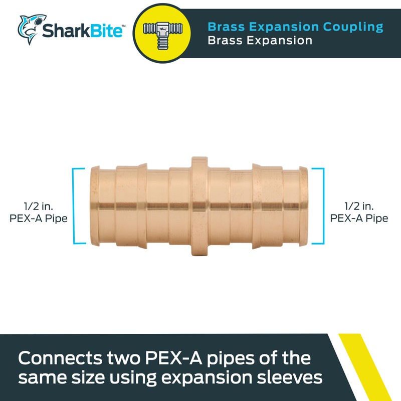 SharkBite 1/2 Inch Expansion Coupling for PEX-A Pipe, Brass Plumbing