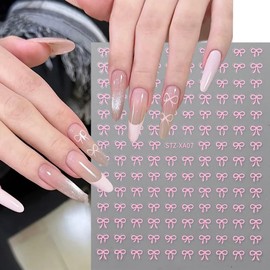 Mini Bow Nail Stickers, Cute Bows Nail Decals Blue White Pink 3D Self-Adhesive Bowknot Designs Stickers Tiny Bow Nail Art Supplies DIY Manicure Decorations for Women Girls(6Sheets)