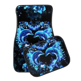 Allhaitong Blue Dolphin Flowers Print Car Floor Mats All Weather Universal Fit Full Set Durable Floor Mats for Most Sedan, SUV, Truck