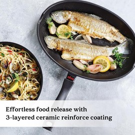Alva Energy Nonstick Ceramic Whole Fish Frying Pan Skillet, Non-Toxic PFAS, PFOA & PTFE Free, All Cooktop Compatible & Induction Safe, Fish Shaped Oval Frying Pan for Cooking- 13.4"