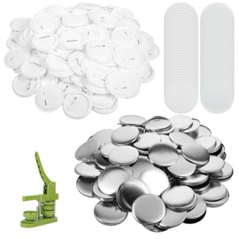 200 Sets Blank Button Maker Supplies 58mm/ 2.25 inch Metal Round Badge Buttons Pin Parts Kit Metal Shells Back Cover and Clear Film DIY Button Making Kit for Button Maker Machine