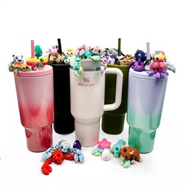 Sip Sidekicks - Articulating 3D Printed Animal Figurines – Pocket-Sized Drinkware Collectibles – Adorable 3D Printed Straw Buddy for Tumbler Cups | Collectible Cup Charm:_Bookish Turtle - Crimson