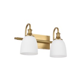Hanaloa Bathroom Vanity Light Fixtures, Vintage Aged Brass 2 Lights Wall Sconce Lighting with Opal Glass Shade, Porch Wall Mount Light Fixture for Bathroom, Mirror Cabinets Hallway Stairs