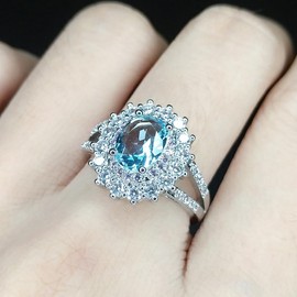 LAIFULA 925 Silver Plated Peacock Blue Topaz Square Diamond Ring Engagement Eternal Promise Gemstone Ring Aquamarine Gemstone Wedding Bridal Band Ring for Women Size O