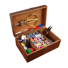 Winmist Glimpse Sewing Kit Wooden Sewing Box with Accessories Retro Wooden Sewing Basket Repair Kit Gift DIY Supplies for Beginner Professional