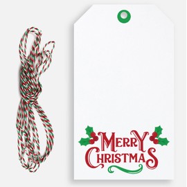 Tags for Gifts with String Included 25pcs - Merry Christmas Name Holiday Hang Tag - Decorative Xmas and Thank You Presents Gift Wrapping and Bottle Labeling for The Holidays - On White Kraft