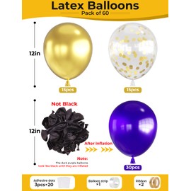 Haolongfa Purple and Gold Balloons,12 Inch 60pcs Purple Balloons with Gold Confetti Balloons,Dark Purple Balloons for Birthday Baby Shower Graduation Wedding Anniversary Festival