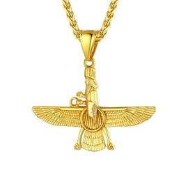 U7 Gold Plated Pravarti Necklace Faravahar Pendant Wheat Chain Faith Gift For Men Women Vintage Zoroastrianism Jewellery Necklaces