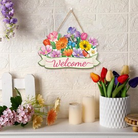 CHDITB Spring Welcome Sign, Welcome Door Decoration Outdoor, Flowers Butterfly Welcome Sign, Spring Door Decoration, Welcome Spring Wall Decoration for Home, Wall Wreath, Porch, Front Door, All Year