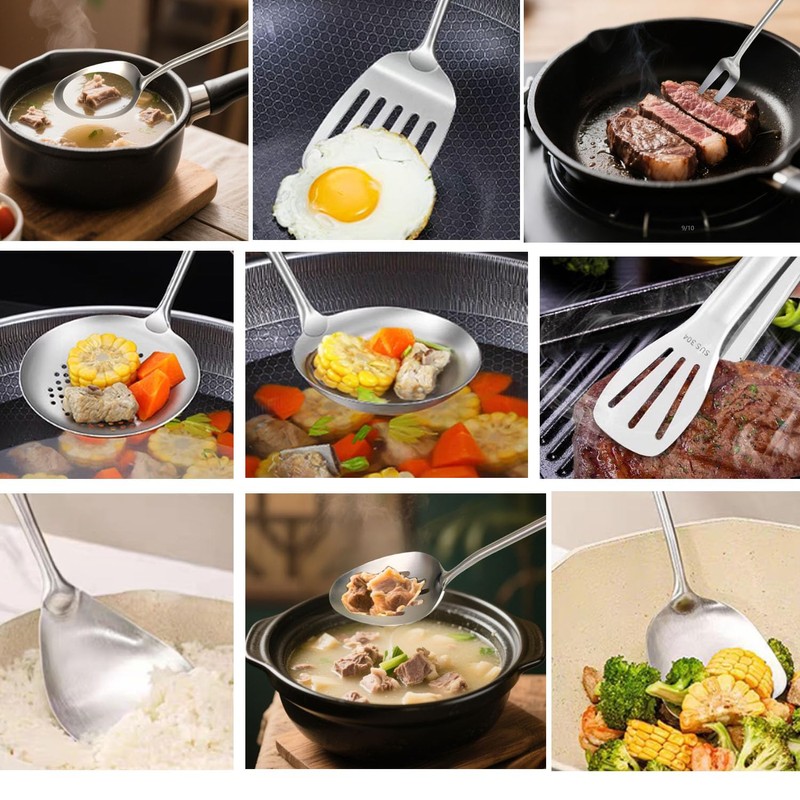 304 18/8 Stainless Steel Kitchen Utensils Set 11 Pcs Long