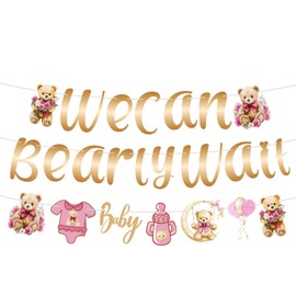 We Can Bearly Wait Banners Bear Baby Shower Banner, Pre-String Teddy Bear Banner Baby Shower Party Banner We Can Bearly Wait Decorations for Baby Shower