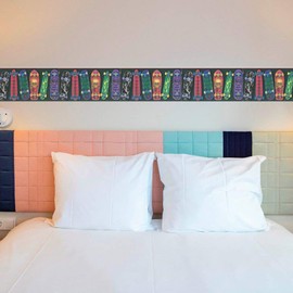Dundee Deco BD6025 Prepasted Wallpaper Border - Kids Blue, Black, Purple, Green Skateboards Wall Border Retro Design, 15 ft x 8 in (4.57m x 20.32cm)
