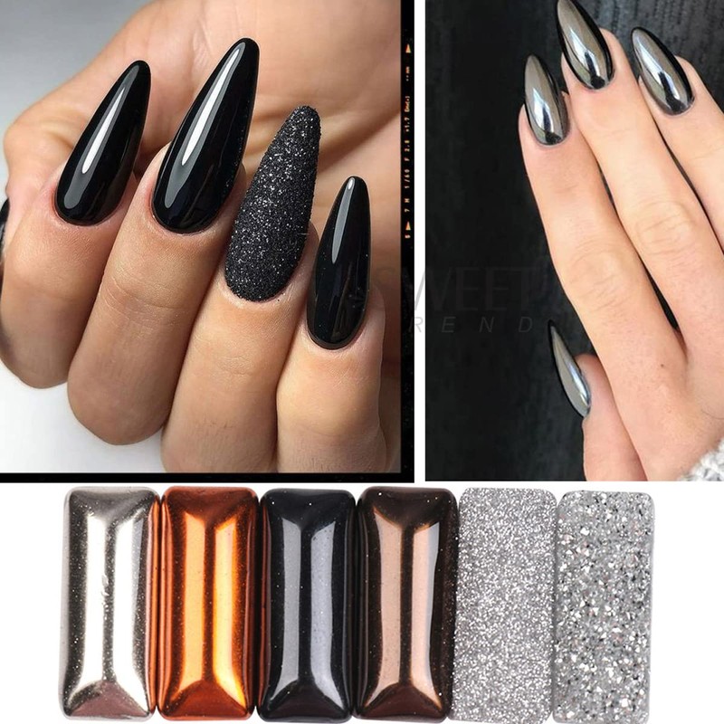 1Pcs Black Chrome Nail Powder Nail Glitter Powder Shining Chrome