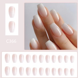 24PCS Color Changing False Nails, Medium Square Fake Nails, Glossy Press on Nails, Full Cover Acrylic Stick on Nails with Glue for Women Girls Nails Art