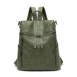 AurexaFashion Genuine Cow Leather Backpack Shoulder Handbag Bag for Women, Top Handle & 2 Detachable Straps- Green