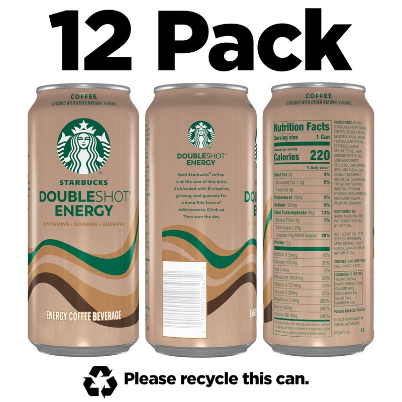 Starbucks RTD Energy Drink, Doubleshot Energy Drink, Coffee, Guarana, Vitamin