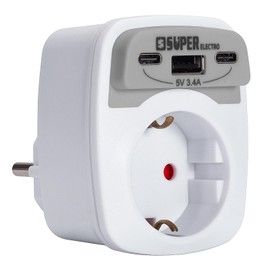 Super Electro Single Socket Adapter, 4-in-1 Socket Adapter, Multiple Plug with 2 USB C and 1 USB A, Socket Adapter Plug with Child Lock 4000 Watt for Phone and Household Appliances