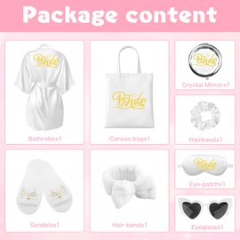 Bridal Bathrobe, Bride Dressing Gown, Satin Kimono V Neck Sleepwear, Wedding Bathrobe Set for Wedding, JGA Party Decoration, White, S