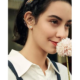 20G Cartilage Mini Stud Earrings Cute Daisy Flower Enamel Earring 925 Sterling Silver Floral Tiny Ball Screw Back Tragus Barbell Sleeper Studs Lovely Jewelry Gifts for Women Teen Girls (Gold)