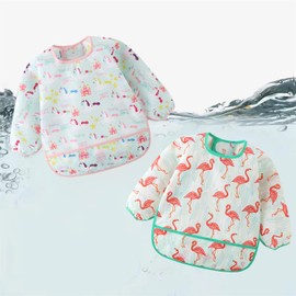 HaimoBurg 5-Piece Long Sleeve Apron for Meals, Waterproof Apron, Lightweight, Quick Drying, For Kids, Nursery School, Kindergarten, 6-30 Months, Set of 5 B