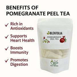 Blentolia Pomegranate Peel Tea – 100% Natural Herbal Tea Bags – Antioxidant-Rich, Caffeine-Free, and Gut-Friendly – 30 Tea Bags in Resealable Pouch