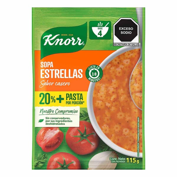 Sopa de Estrellas Knorr 20% Más Pasta 4 porciones 115 g