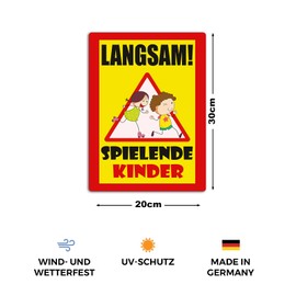Strobo Langsam ! spielende Kinder Sign, 20 x 30 cm, Made From Sturdy PVC Hard Foam Board, 3 mm, With UV Protection