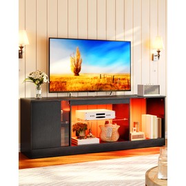 CHOEZON TV Stand with Power Outlets 55 65 inch, Modern Entertainment Center with Multi-Color LED Light, Media TV Console with Adjustable Glass Shelves for Living Room Black MDS01UDBB