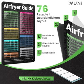 WUNI Airfryer Accessories - Size XS - Magnetic Airfryer Guide with Temperature, Duration & Quantity - German Airfryer Cookbook - Ninja Hot Air Fryer Accessories - Air Fryer Recipe Book