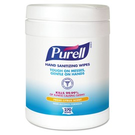 Purell Sanitizing Hand Wipes, 6 x 6 3/4", White, 270 Wipes/Canister