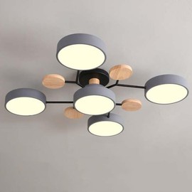 LTTKLMP Nordic Modern Wood Sputnik LED Semi Flush Mount Ceiling Light Fixtures Molecule Chandelier Close to Ceiling Light Living Room Ceiling Lighting for Bedroom Dining Room Office Kitchen