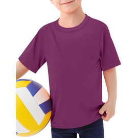 Boys Athletic Shirts UPF 50+ Soccer Tshirt Quick Dry Neon Shirt Activewear Rash Guard for Kids Youth 2T-16 Years, Purple, 10-12 Years