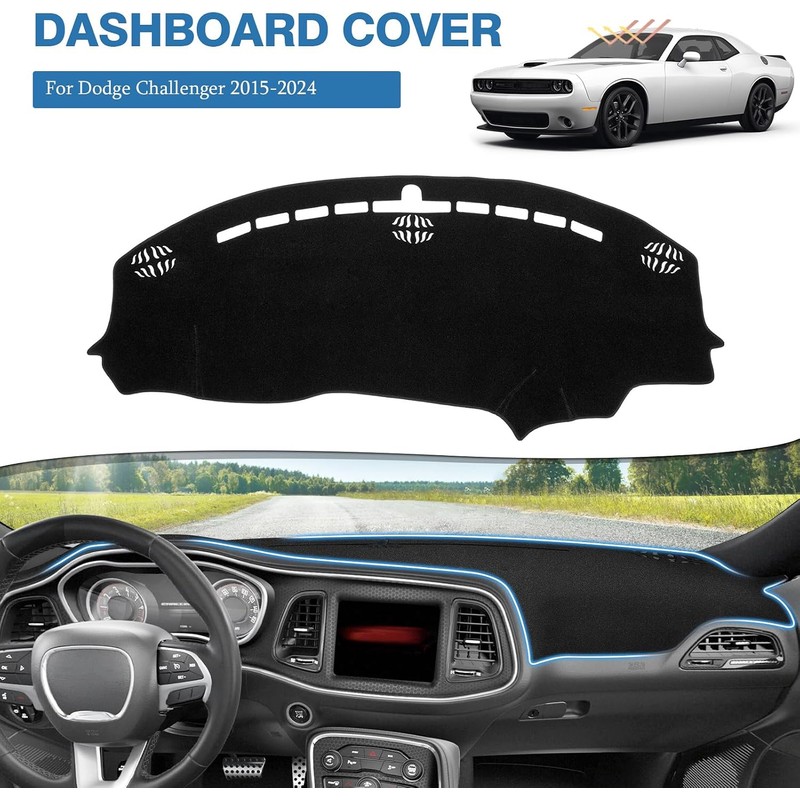 FIILINES Dash Cover for Dodge Challenger 2015-2024, Dashboard Mat Cover