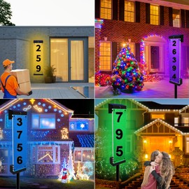 Bmakre Solar House Numbers for Outside, May With Remote Control Solar Address Sign, Waterproof LED Acrylics 9 Color Lighting Modes, for Vistor, With Iron Pile, Mailman, Ubereats, Emergency Service