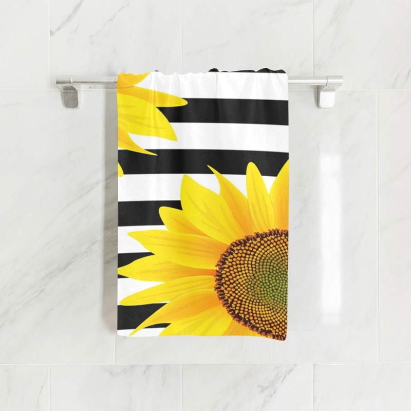senya Toalla de mano de girasoles con rayas, ultra suave,