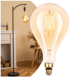 FLSNT LED Large Decorative Pendant Light Bulbs 60W Equivalent, Dimmable LED Oversized Bulbs with Amber Glass, 2000K Warm White, 7W, 600LM, E26 Base, PS160/PS52