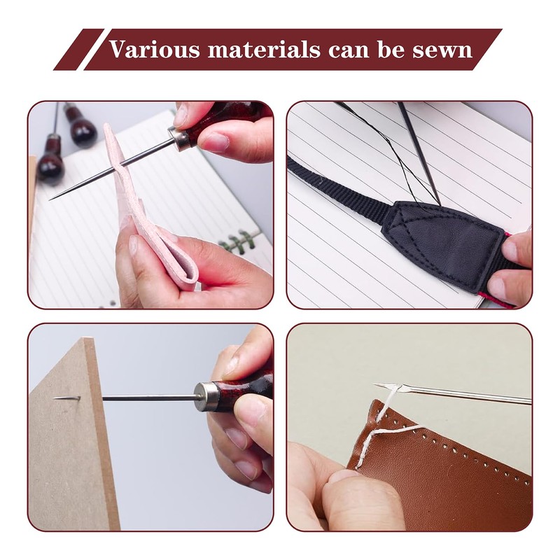 4 Pieces Wooden Handle Awl Tailors Awl Leather Sewing Tool
