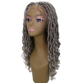 LUXLUXE Andrea15 Inch Long 4X4 Hand Tied Lace Braid Braided Wig, Beauty Heat Resistant Fiber, (Grey)