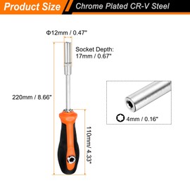 sourcing map 1/4" Metric Nut Drivers 4mm CR-V Steel Hex Nut Driver Screwdriver with Anti-Slip Handle for Tightening and Loosening Fasteners
