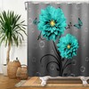 Blue Flower Butterfly Shower Curtain Teal Turquoise Blue Dahlia Bathroom