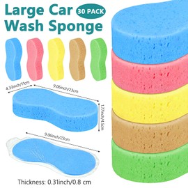 30 Pack Car Wash Sponge, Large Cleaning Sponge All Purpose Thick Sponges Washing Sponge Kitchen Sponges Non Scratch Dish Sponge for Cars Kitchen Bathroom(5 Colors)