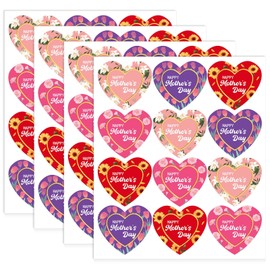 FEBSNOW Happy Mother's Day Stickers, 48Pcs Heart Floral with Gold Foiling Mother's Day Gift Labels Stickers Envelope Sealing Self Adhesive Present Decals for Mother's Day Party Favor Decorations