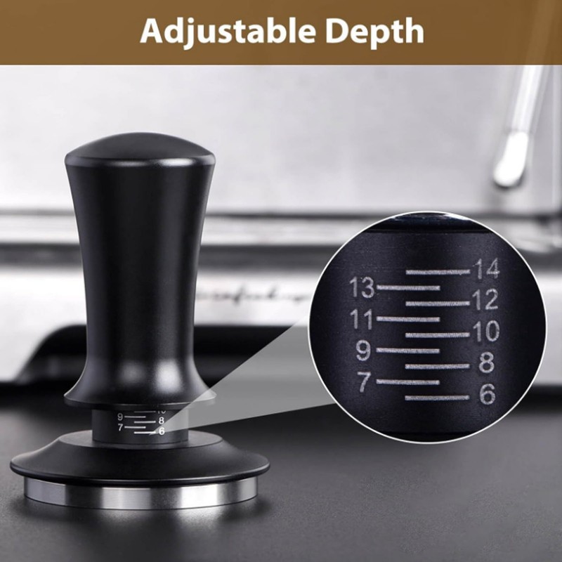 Coffee Tamper Adjustable Depth Spring Loaded Coffee Tamping Tool with