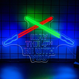 Lightsaber Neon Sign May The 4th Be With You Neon Signs Game Room Decor Dimmable Led Swords Light for Wall Decor Bedroom Living Room Birthday Gifts for Fans