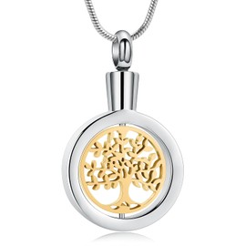 QGJNSGC Cremation Jewellery Tree of Life Urn Necklaces for Ashes Keepsake Pendant Gift for Women Men, Stainless Steel