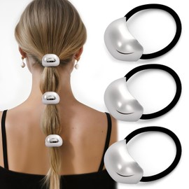 3PCS Silver Hair Ties, Silver Hair Accessories for Women, Metal Hair Ties for Thick Hair Elegant Durable Geometric Design, Stretchy and Non-Damage Hair Cuff Ponytail Holders