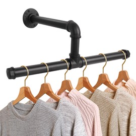 Minicoco Wall Mounted Industrial Pipe Clothes Rail Iron Garment Hanging Rack Rustic State Metal Towel Hanging T-Bar Detachable Wall Mounted Clothes Rack Multi-purpose Hanging Rod Towel Holder Hanger